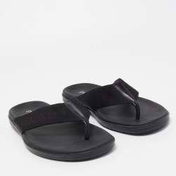 Prada Black Fabric and Leather Thong Flat Sandals Size 42