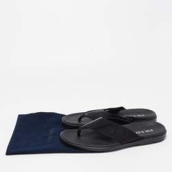 Prada Black Fabric and Leather Thong Flat Sandals Size 42