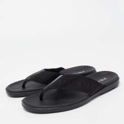 Prada Black Fabric and Leather Thong Flat Sandals Size 42