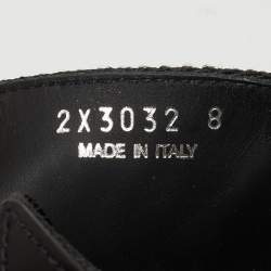 Prada Blue/Black Leather and Fabric Logo Tape Crisscross Slide Sandals Size 42