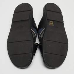 Prada Blue/Black Leather and Fabric Logo Tape Crisscross Slide Sandals Size 42