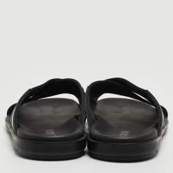 Prada Blue/Black Leather and Fabric Logo Tape Crisscross Slide Sandals Size 42