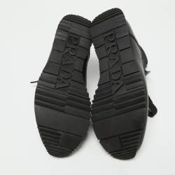 Prada Black Leather and Canvas High Top Sneakers Size 41
