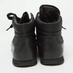 Prada Black Leather and Canvas High Top Sneakers Size 41