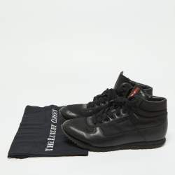 Prada Black Leather and Canvas High Top Sneakers Size 41
