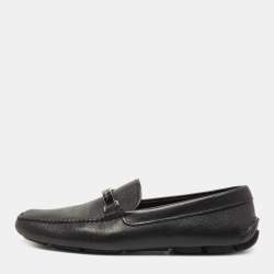 Prada Black Leather Slip On Loafers Size 42