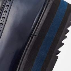 Pre Owned Prada Black/Navy Blue Patent Leather Brogue Oxford Sneakers Size 39