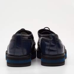 Pre Owned Prada Black/Navy Blue Patent Leather Brogue Oxford Sneakers Size 39