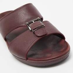 Pre Owned Prada Burgundy Saffiano Leather Buckle Slide Sandals Size 43.5