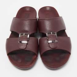 Pre Owned Prada Burgundy Saffiano Leather Buckle Slide Sandals Size 43.5