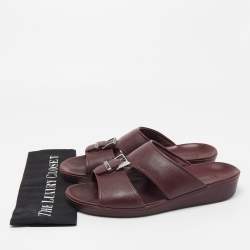 Pre Owned Prada Burgundy Saffiano Leather Buckle Slide Sandals Size 43.5
