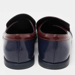 Prada Navy Blue Leather Square Toe Loafers Size 43.5