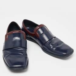 Prada Navy Blue Leather Square Toe Loafers Size 43.5
