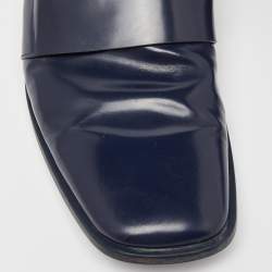 Prada Navy Blue Leather Square Toe Loafers Size 43.5