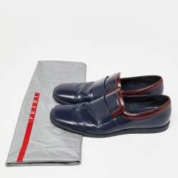 Prada Navy Blue Leather Square Toe Loafers Size 43.5