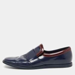 Prada Navy Blue Leather Square Toe Loafers Size 43.5