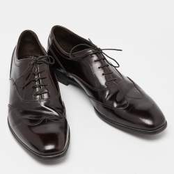 Prada Brown Patent Leather Lace Up Oxfords Size 43.5