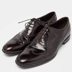 Prada Brown Patent Leather Lace Up Oxfords Size 43.5