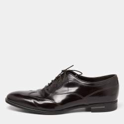 Prada Brown Patent Leather Lace Up Oxfords Size 43.5
