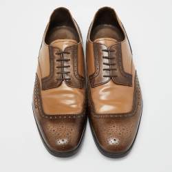 Pre Owned Prada Brown/Beige Brogue Leather Lace Up Derby Size 43.5 