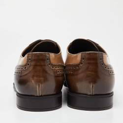 Pre Owned Prada Brown/Beige Brogue Leather Lace Up Derby Size 43.5 