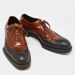 Prada Brown/Black Leather and Rubber Lace Up Oxfords Size 43