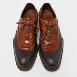 Prada Brown/Black Leather and Rubber Lace Up Oxfords Size 43