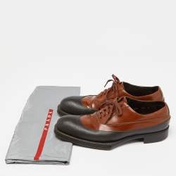 Prada Brown/Black Leather and Rubber Lace Up Oxfords Size 43