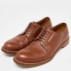 Pre Owned Prada Brown Leather Lace Up Derby Size 43.5
