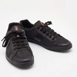 Pre Owned Prada Black Leather and Nyon Low Top Sneakers Size 44