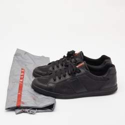Pre Owned Prada Black Leather and Nyon Low Top Sneakers Size 44