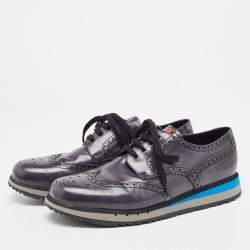Pre Owned Prada Sport Navy Blue Leather Brogue-Oxford Sneakers Size 43.5