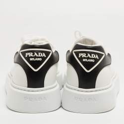 Prada White/Black Leather Macro Low Top Sneakers Size 42