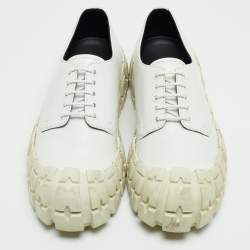 Pre Owned Prada White Leather Lace Up Sneakers Size 41.5