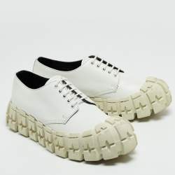 Pre Owned Prada White Leather Lace Up Sneakers Size 41.5