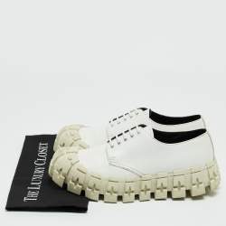 Pre Owned Prada White Leather Lace Up Sneakers Size 41.5