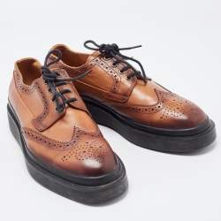 Pre Owned Prada Brown Leather Oxford Sneakers Size 42