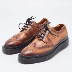 Pre Owned Prada Brown Leather Oxford Sneakers Size 42