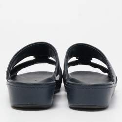 Prada Navy Blue Saffiano Leather Slides Size 40