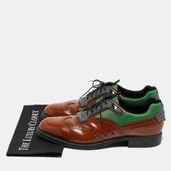 Prada Tricolor Brogue Leather and Mesh Lace Up Oxfords Size 45