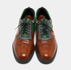 Prada Tricolor Brogue Leather and Mesh Lace Up Oxfords Size 45
