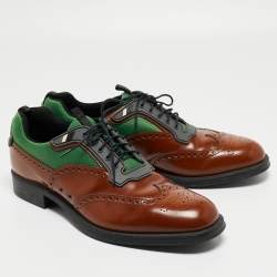 Prada Tricolor Brogue Leather and Mesh Lace Up Oxfords Size 45