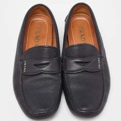 Pre Owned Prada Navy Blue Leather Penny Loafers Size 40.5 