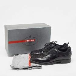 Prada Black Brogue Leather and Mesh Lace Up Oxford Size 41 