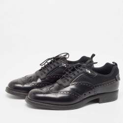 Prada Black Brogue Leather and Mesh Lace Up Oxford Size 41 