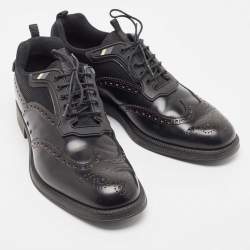 Prada Black Brogue Leather and Mesh Lace Up Oxford Size 41 