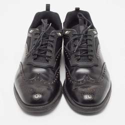 Prada Black Brogue Leather and Mesh Lace Up Oxford Size 41 