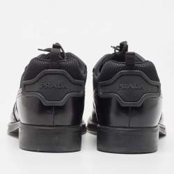 Prada Black Brogue Leather and Mesh Lace Up Oxford Size 41 