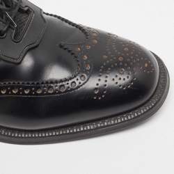 Prada Black Brogue Leather and Mesh Lace Up Oxford Size 41 