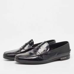 Pre Owned Prada Black Leather Slip On Loafers Size 42.5